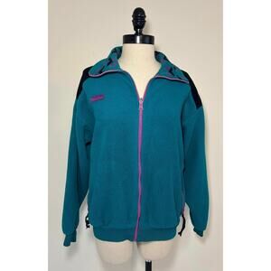 Vintage COLUMBIA Teal Fleece Aztec Radial Jacket Zip Pockets Unlined Womens L